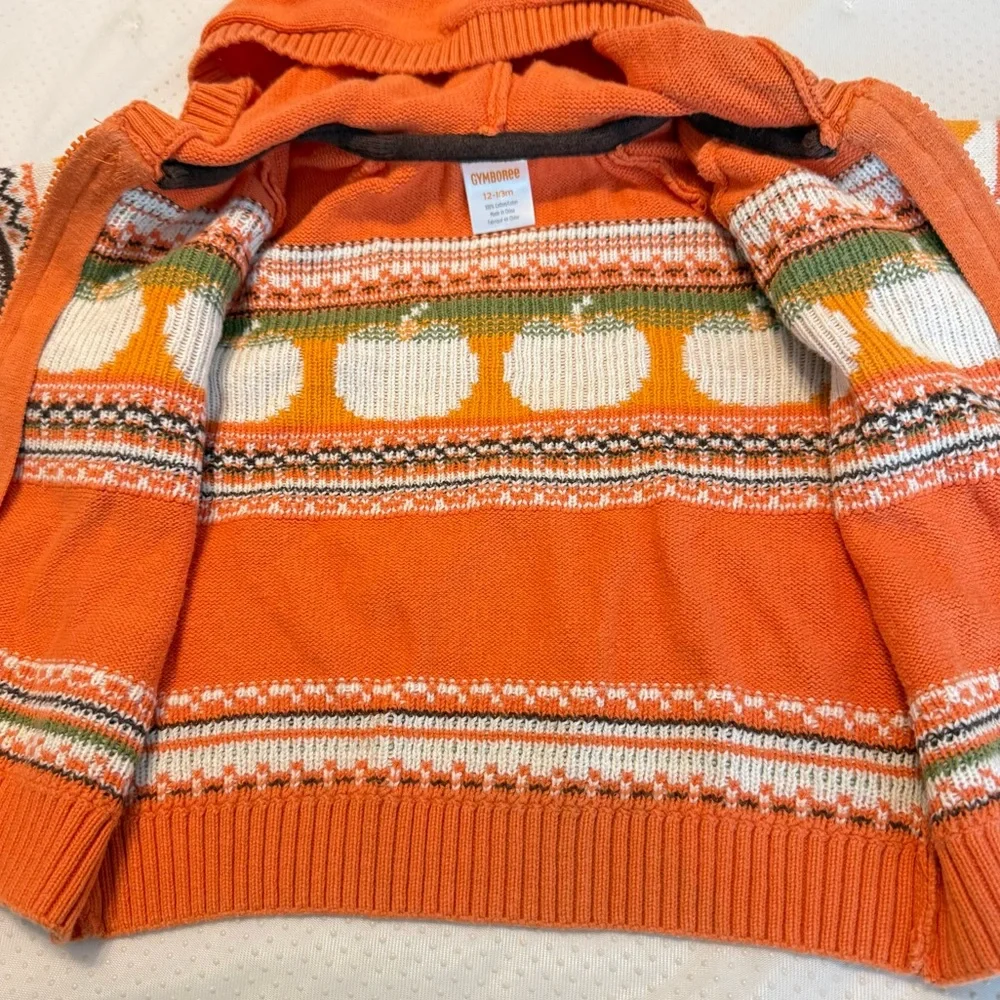 Gymboree Pumpkin Zip Up Hooded Sweater Jacket Size 12-18 Months Fall Harvest